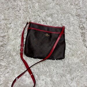 Coach Dark Brown and Red Crossbody Bag